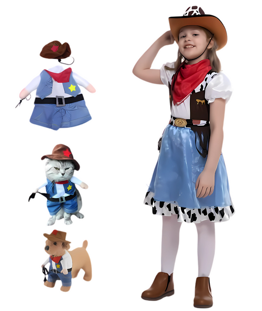 Cowboy Costume for Girls Kids Halloween Party Dress Up with Cowboy Hat for Role Playing Outfit