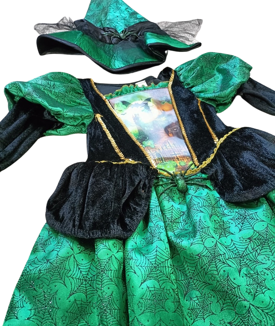 Tu Kids Witch Fancy Green Dress Halloween Costume - Bat witch Girls dress spider Halloween 