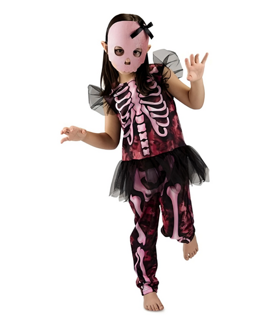 Party Holic Skeleton Queen Costume Spooky Pink Halloween costume with Glitter Mask