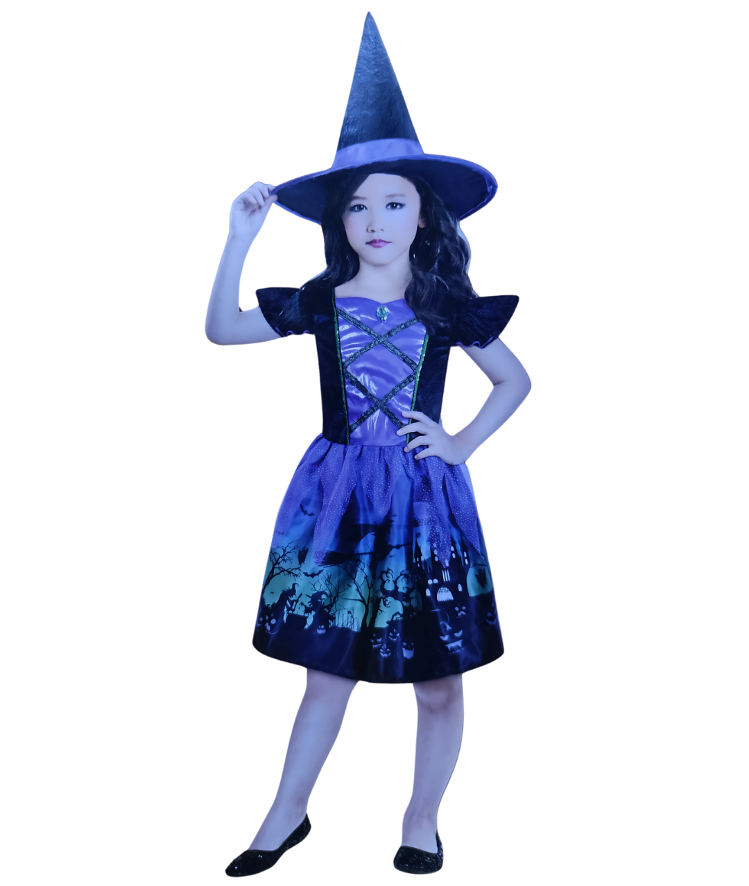 Kids Witch  fancy Costume Sorceress Dress with Hat