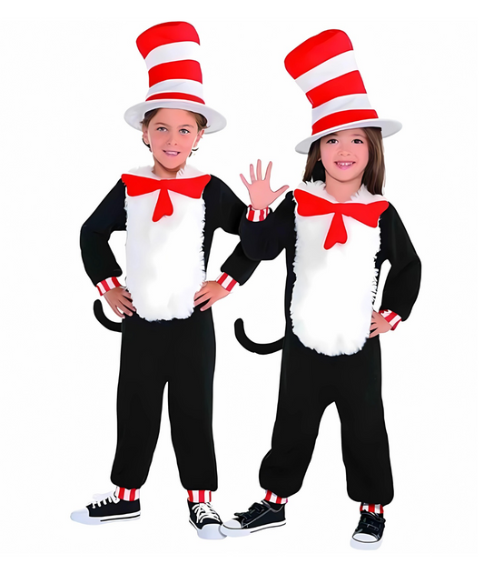 The Cat in the Hat Jumpsuit Costume Book Week Children's Fancy Dress Outfit