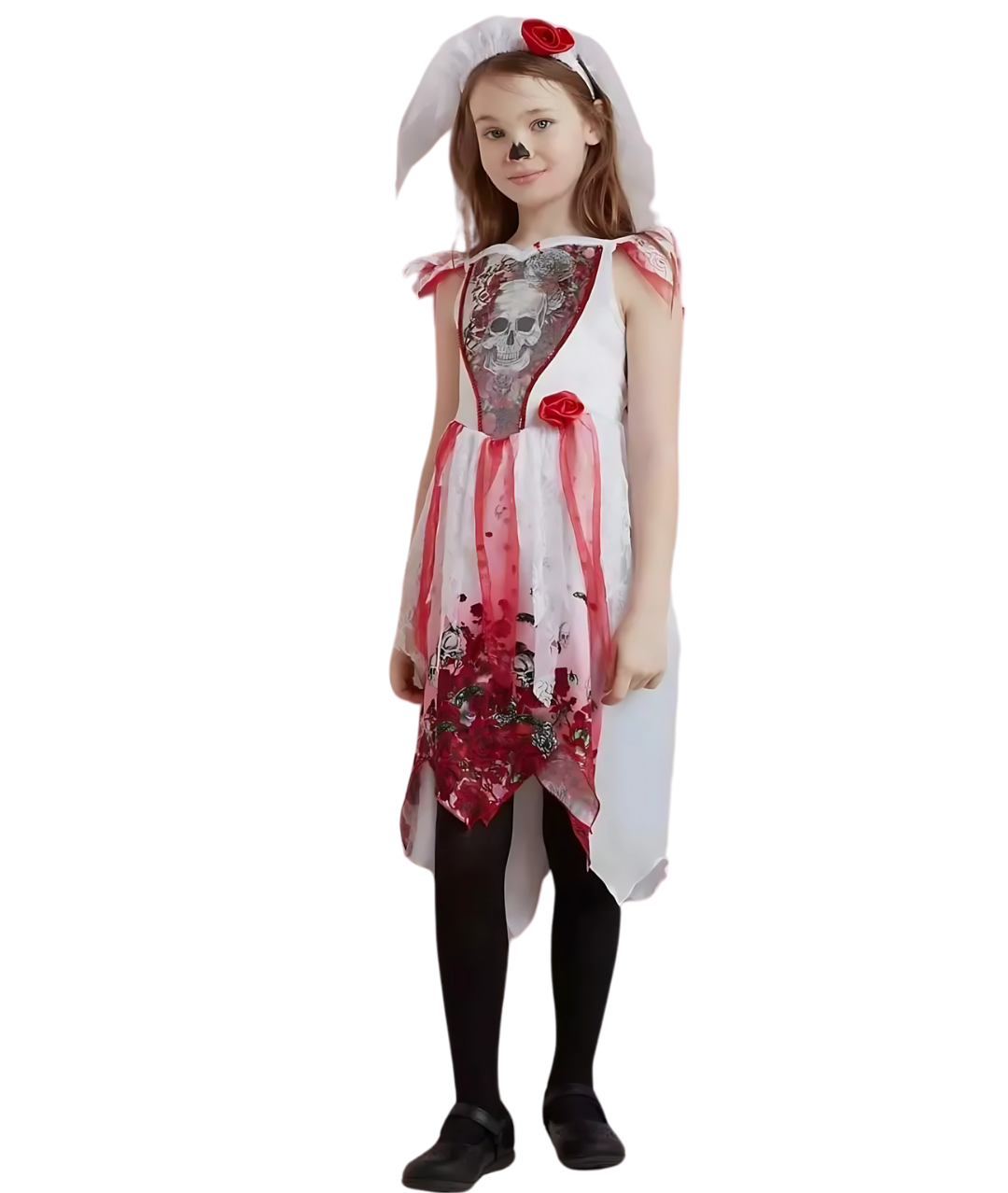 George White & Red Holographic Skeleton Halloween Fancy Dress Girls Dress