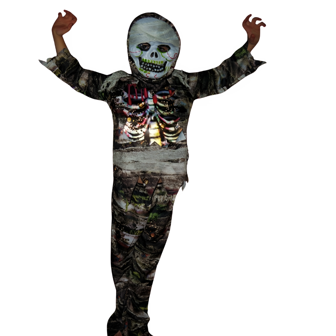 Kids Skeleton Zombie Costume Mask Boys Girls Halloween Fancy Dress Outfit