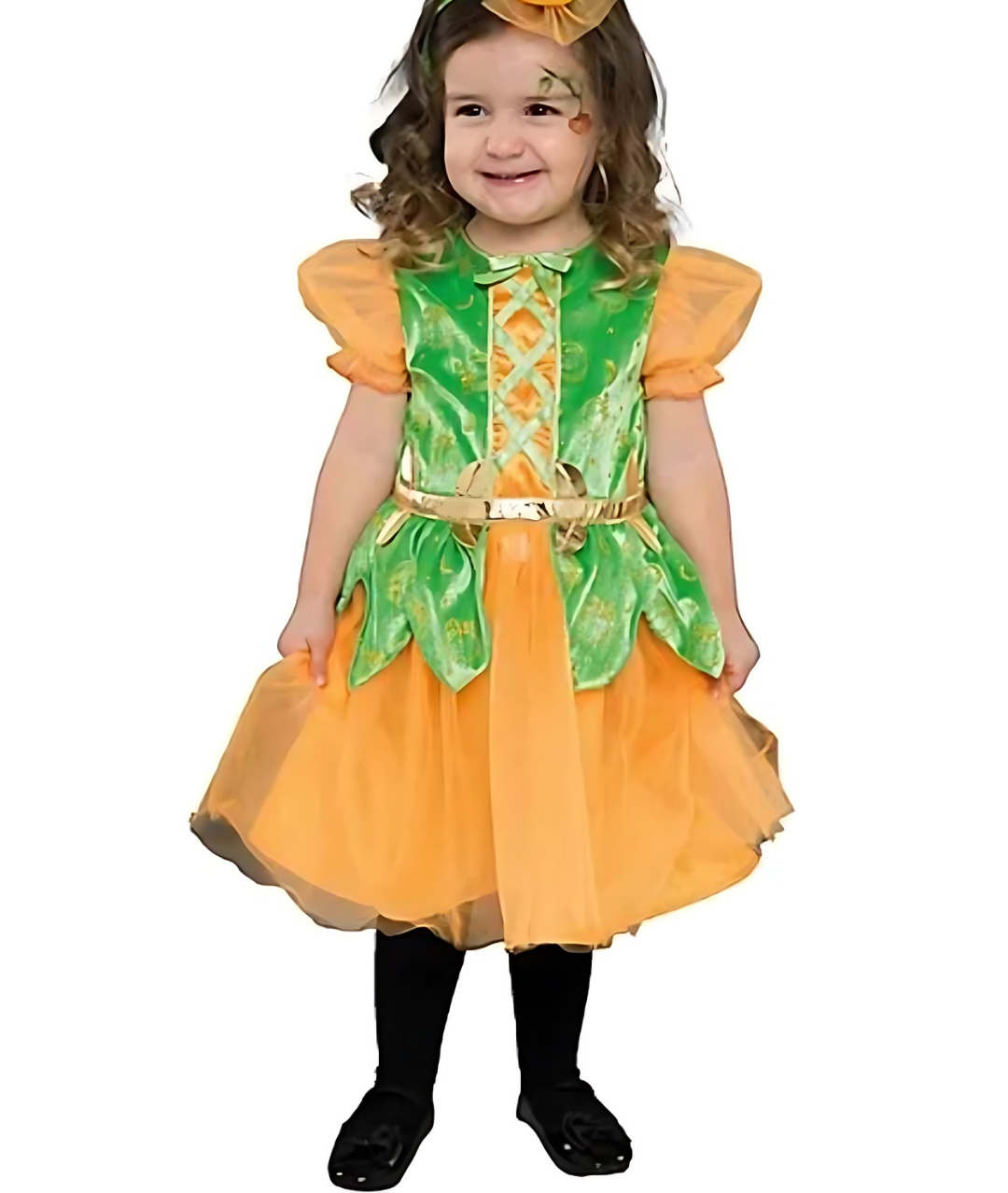 Pumpkin Girl Halloween Fancy Dress Costume Orange and Green Dress