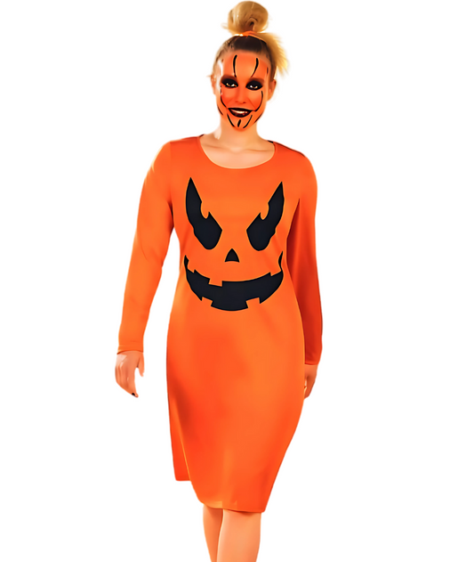 Orange and Black Pumpkin Dress Women's Halloween Adult Costume