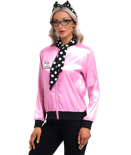 50s Pink Satin Jacket Grease Pink Ladies Halloween Costume-set in Jordan