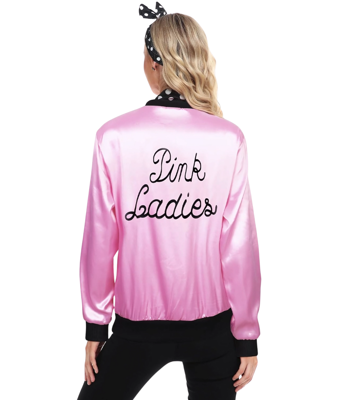 Women's Pink Ladies Satin Jacket – 1950s Grease Retro Costume With Embroidered Back, Sizes 8-22