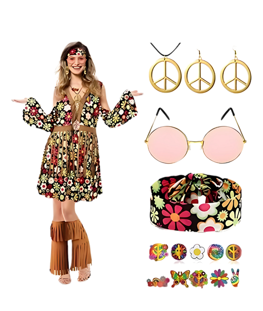 60s 70s Women Hippie Costume with Dress for Halloween-set in Jordan