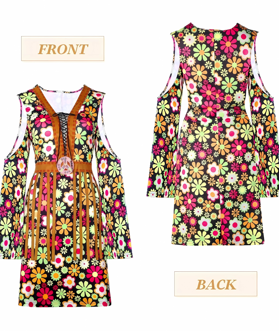 60s 70s Women Hippie Costume with Dress for Halloween2