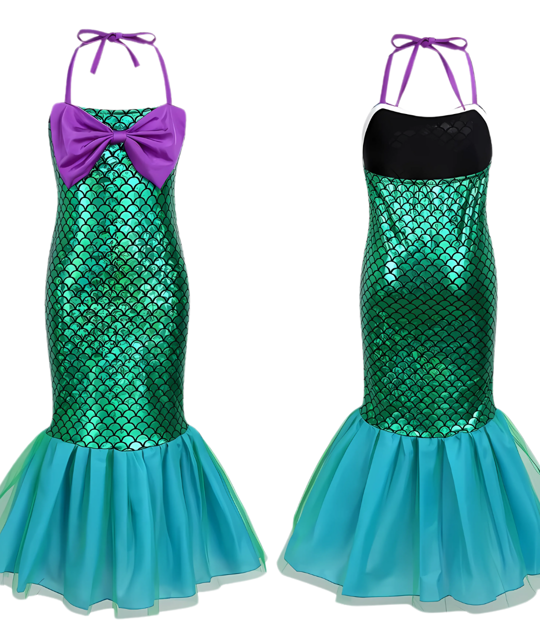 Ariel Little Mermaid Set Girl Princess Dress Bowknot Party Cosplay Costume2