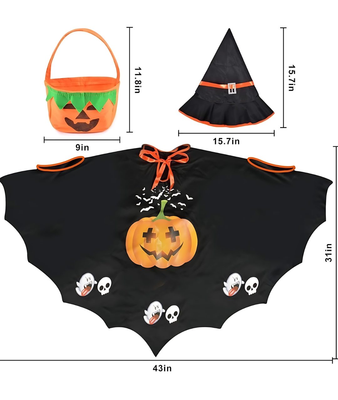 Children's Bat Halloween Costume, Wizard Costume, Witch Cape with Hat2