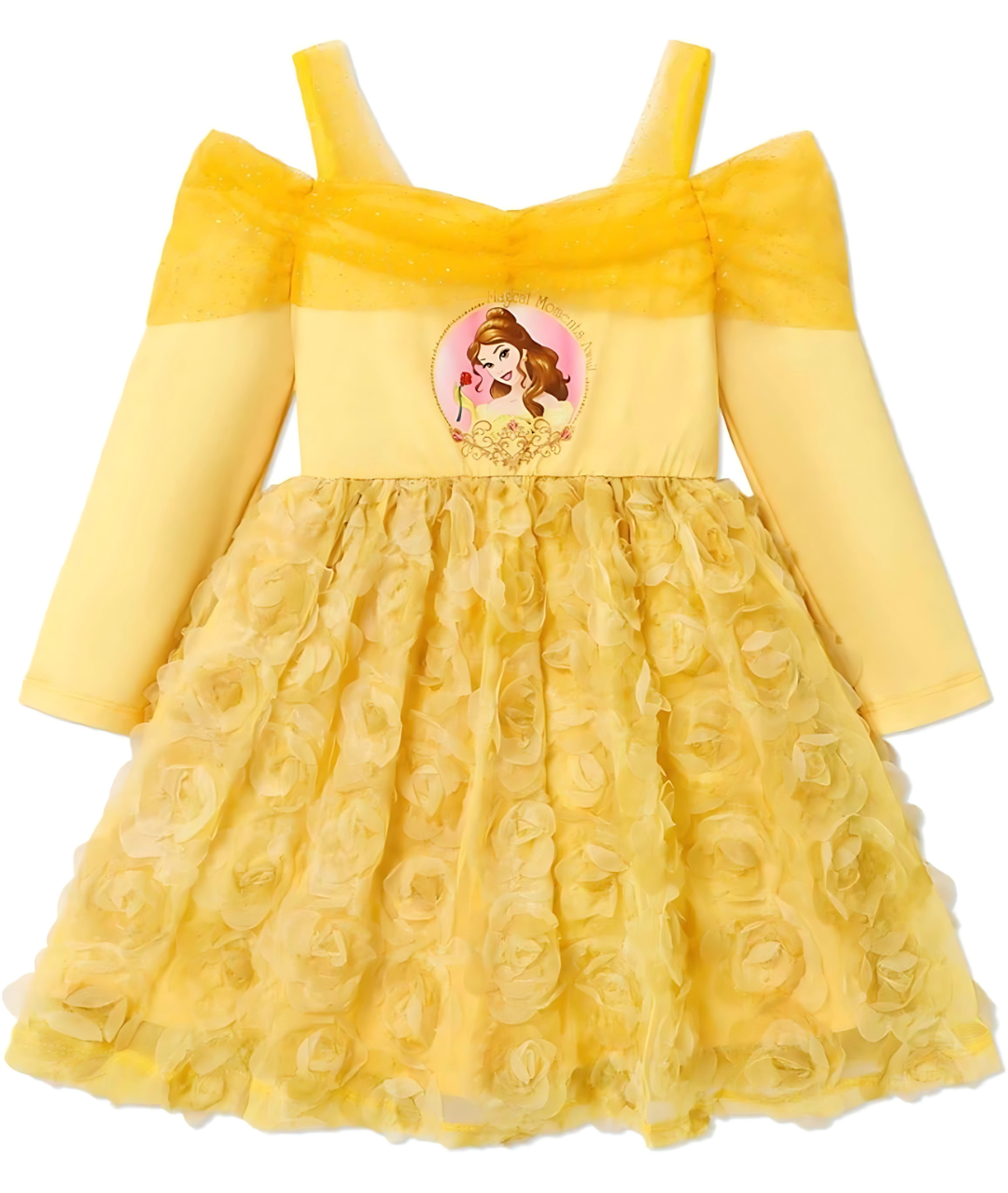 Disney Princess Belle Girl Flutter Long Sleeves Tulle Dress Costume2