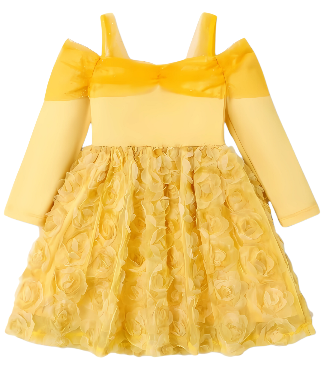 Disney Princess Belle Girl Flutter Long Sleeves Tulle Dress Costume4