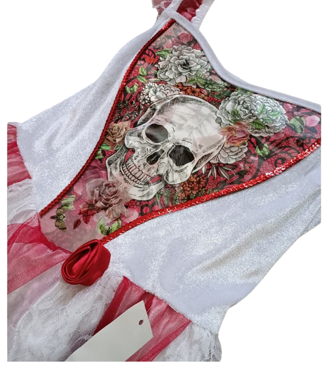 George White & Red Holographic Skeleton Halloween Fancy Dress Girls Dress2-set in jordan