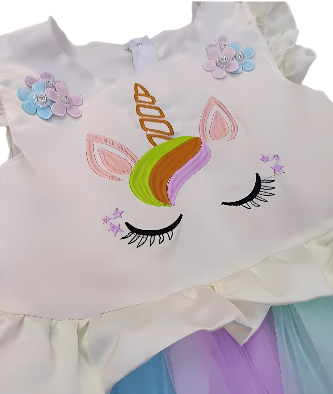 Girls Unicorn Costume Dress Princess Flowers Rainbow Dress Child Cosplay Tutu Sleeveless4