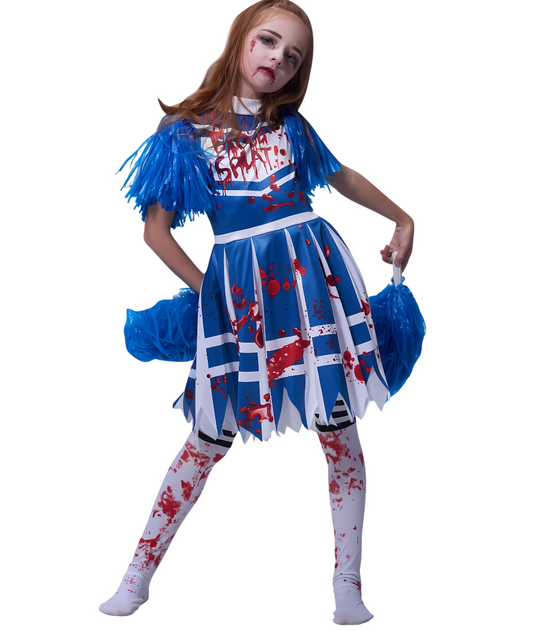 Girls' Zombie Cheerleader Costume, Girls Senior Middle School Bloody Fancy Dress Halloween Outfits-set in Jordan