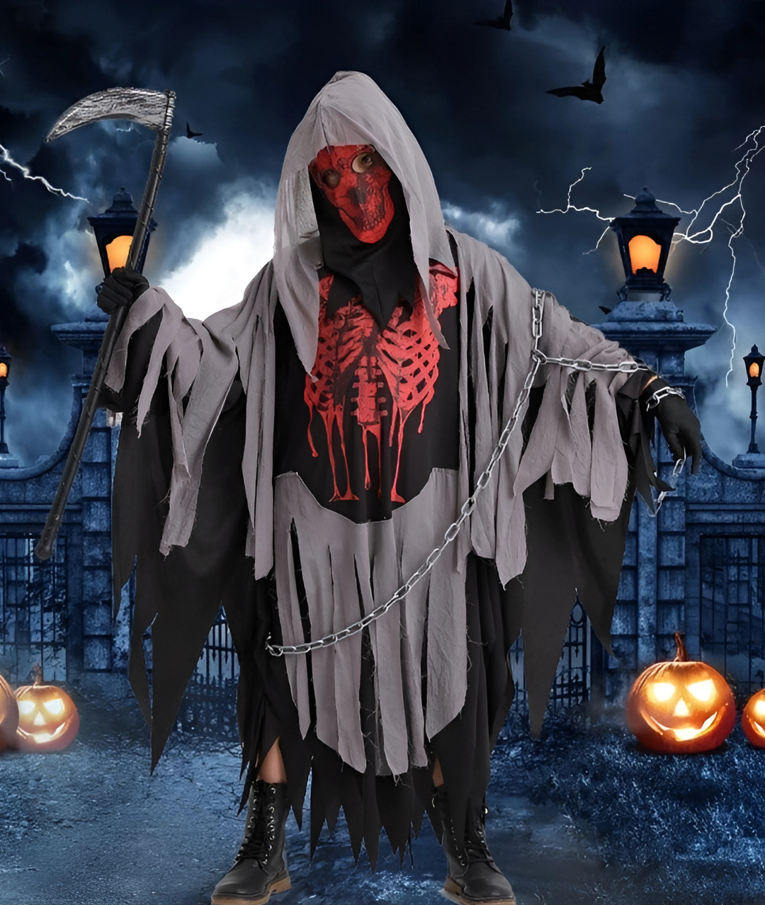 Grim Reaper Costume Adult Halloween Costume Skull Reaper Cosplay Scary Red Skeleton Cloak-set in Jordan