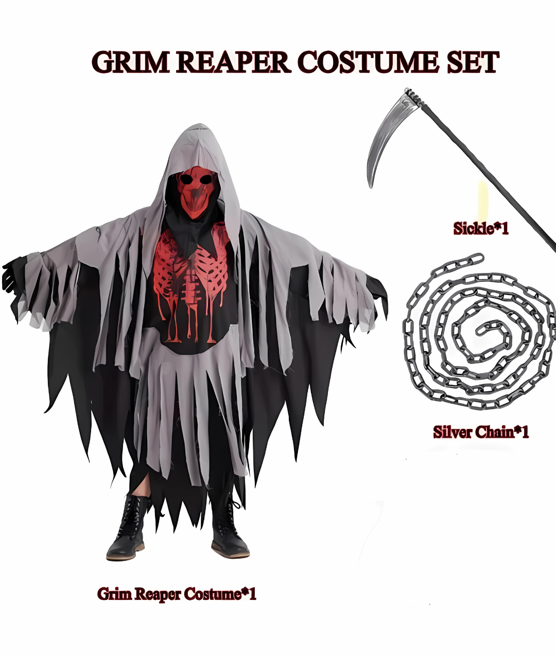 Grim Reaper Costume Adult Halloween Costume Skull Reaper Cosplay Scary Red Skeleton Cloak2