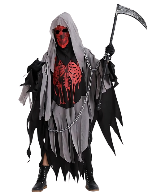 Grim Reaper Costume Adult Halloween Costume Skull Reaper Cosplay Scary Red Skeleton Cloak3