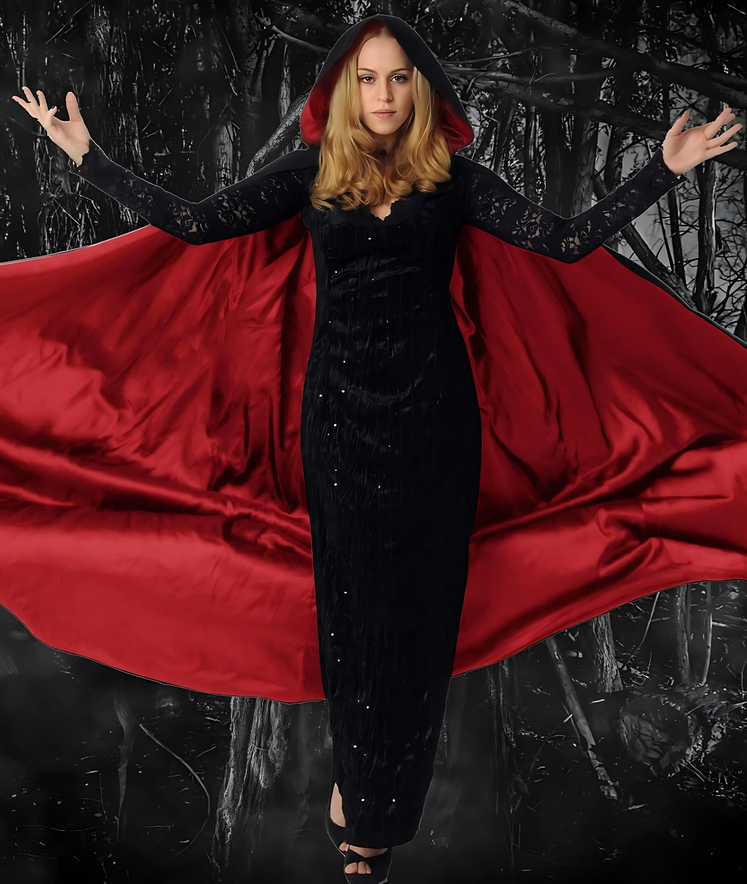 Halloween Cloak Vampire Cape Unisex Christmas Hooded Cape Black and Red Reversible Masquerade Cloak-set in Jordan