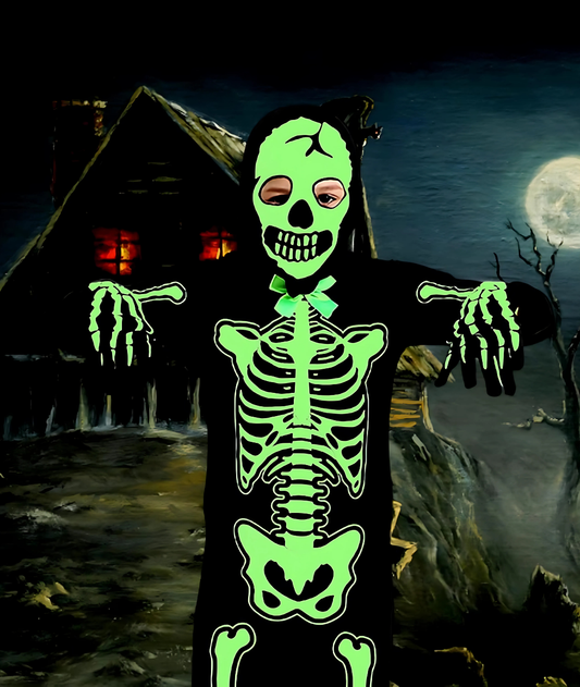 Halloween Skeleton Costume for Children, Luminous Skull Clothing in the Dark-set in Jordan