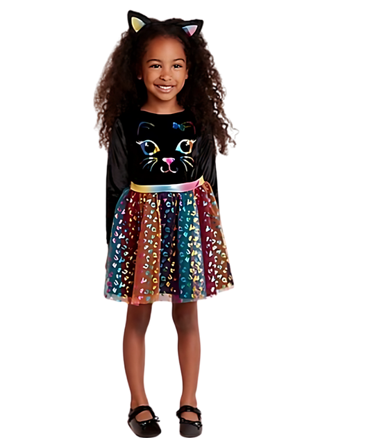 Halloween black and colorful dress fancy  dress Cat print-set in Jordan