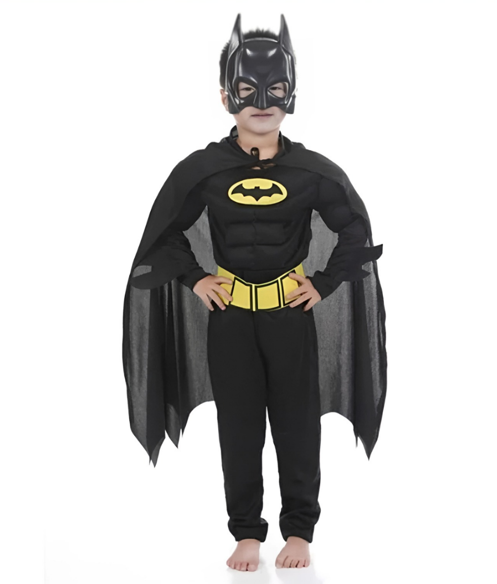 Cosplay The Batman Kids Mask Jumpsuit with muscle Cape Halloween Carnival Suits Boys Girls