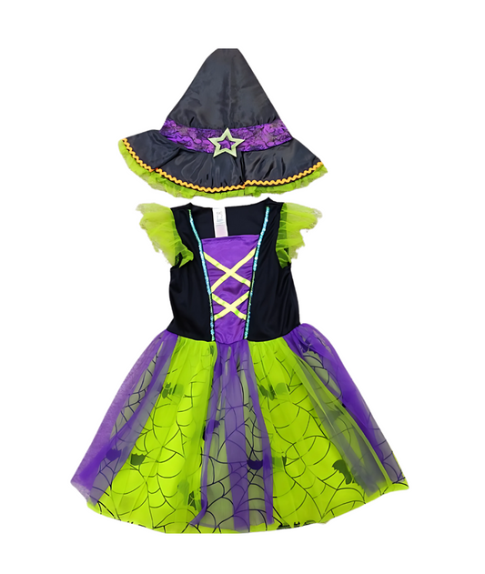 Kids Witch Green and Purple fancy Costume Sorceress Dress with Hat-set in Jordan
