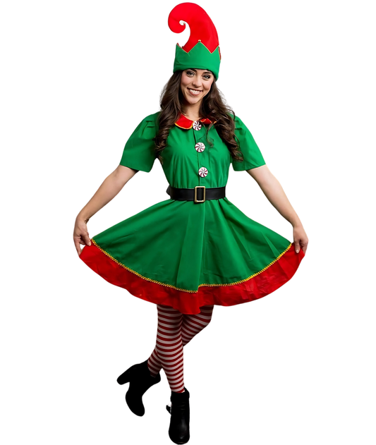 Ladies Elf Costume Christmas Dress Santa Hat Stockings Women-set in Jordan
