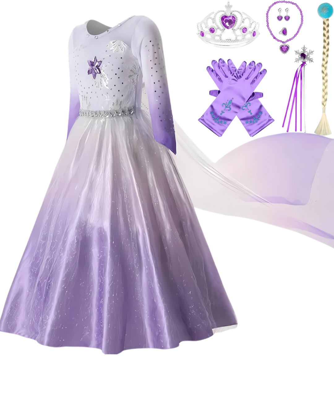 Princess Elsa Crown Magic Wand Dress Princess Costume Princess Dress Up for Girls, Deluxe Fancy Dress for Party, Bridesmaid, Parade, Halloween Cosplay