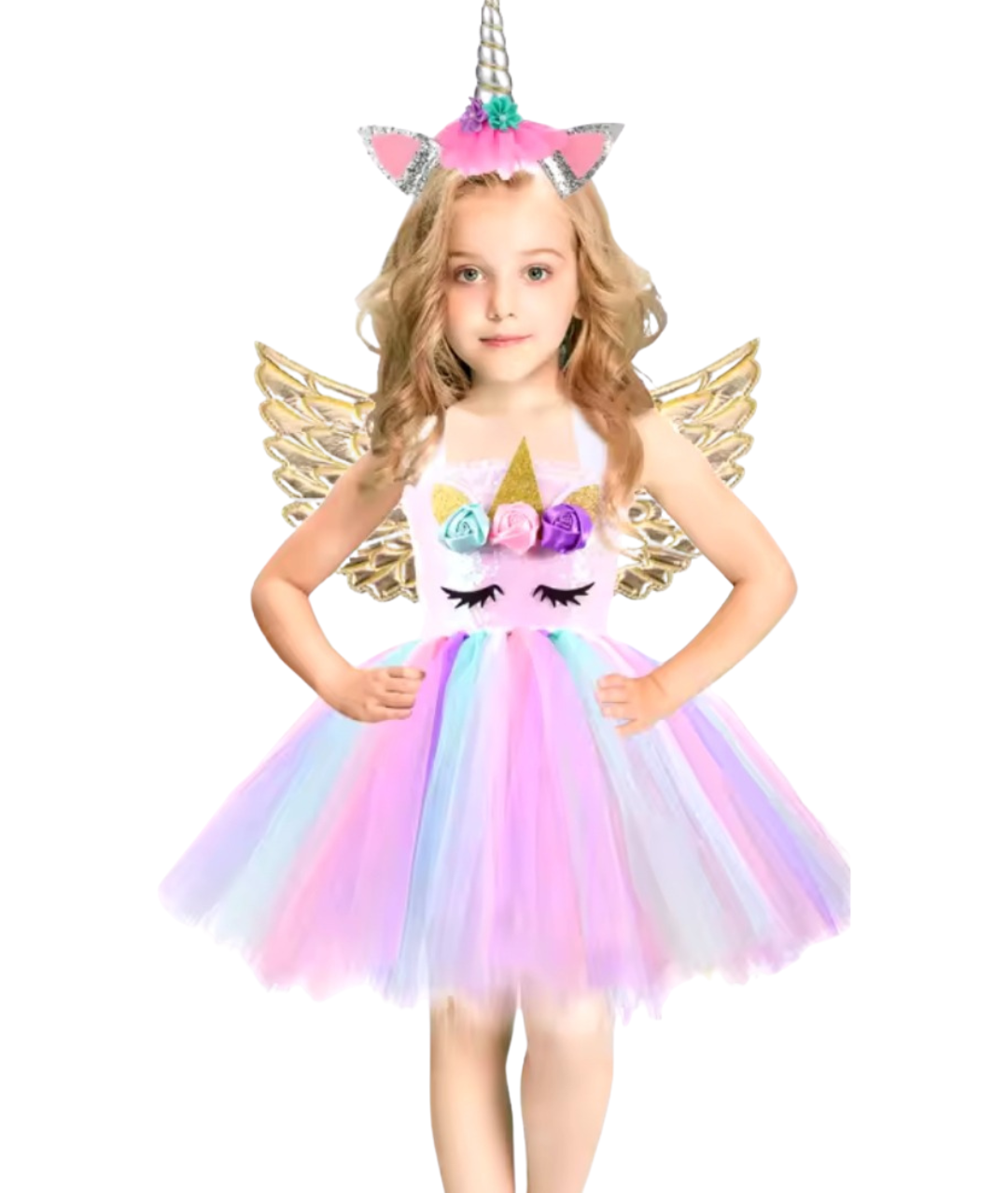 Pastel Girls Unicorn Dress with Wings and Headband