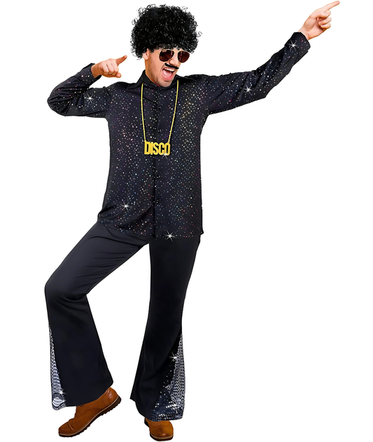 Men's 70s Disco Costume Set Shirt Disco Sequin Pants Wigs Necklace Sunglasses for Disco Party-set in Jordan
