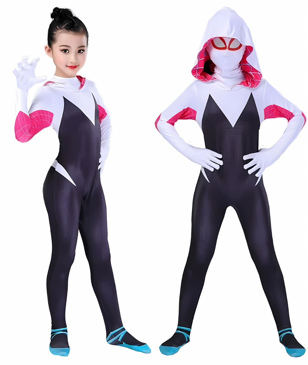 Halloween Gwen Stacy Cosplay Costume Spandex Fabric Superhero Zentai Full Bodysuit Jumpsuit Mask 3D Style For Kids Girls