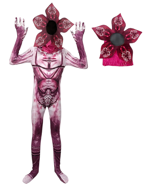 PINK SUIT Demogorgon Costume for Kids Halloween Scary Cosplay Flower Monster Jumpsuit Dress Up With 3D Style Mask