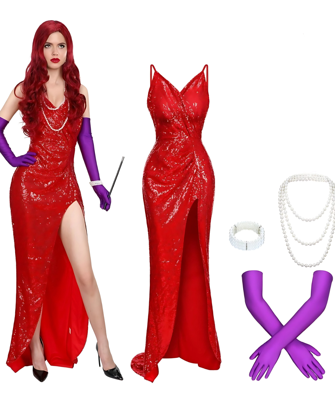Roma adult red sequins Jessica rabbit gown costume3