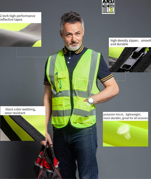 Safety Vest for Adult, High Visibility Vest with Pockets and Zipper-set in Jordan