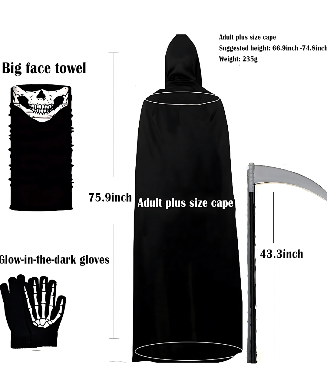 Spooky and Cute Halloween Reaper Skeleton Scary Grim Reaper Dress-up for Adult3