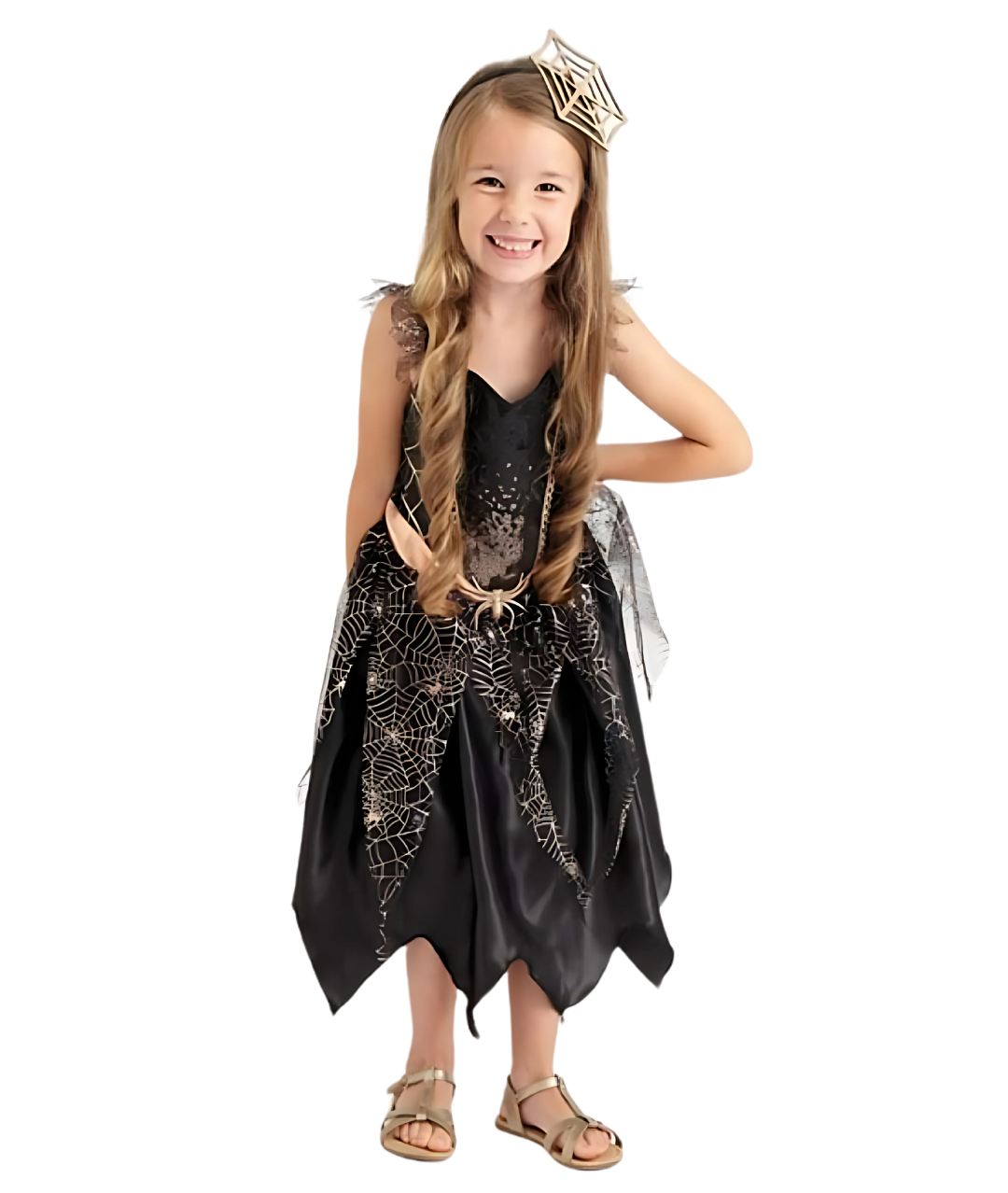 TU Girls Halloween Black/Gold Spider Costume