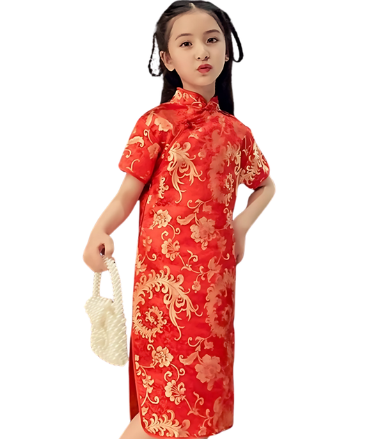 Traditional Hanfu Dragon Ancient Tang Dynasty Cheongsam Party Costume for Girls Red-set in Jordan