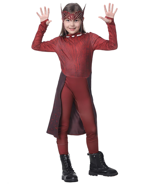 Wanda Witch Costume Girl's Cosplay Red Jumpsuit Dress Up Halloween Outfits-set in Jordn
