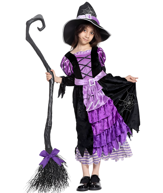 Witch Costume Dress Hat Broom Tutu Skirt Over Knee for Halloween Cosplay Party-set in Jordan