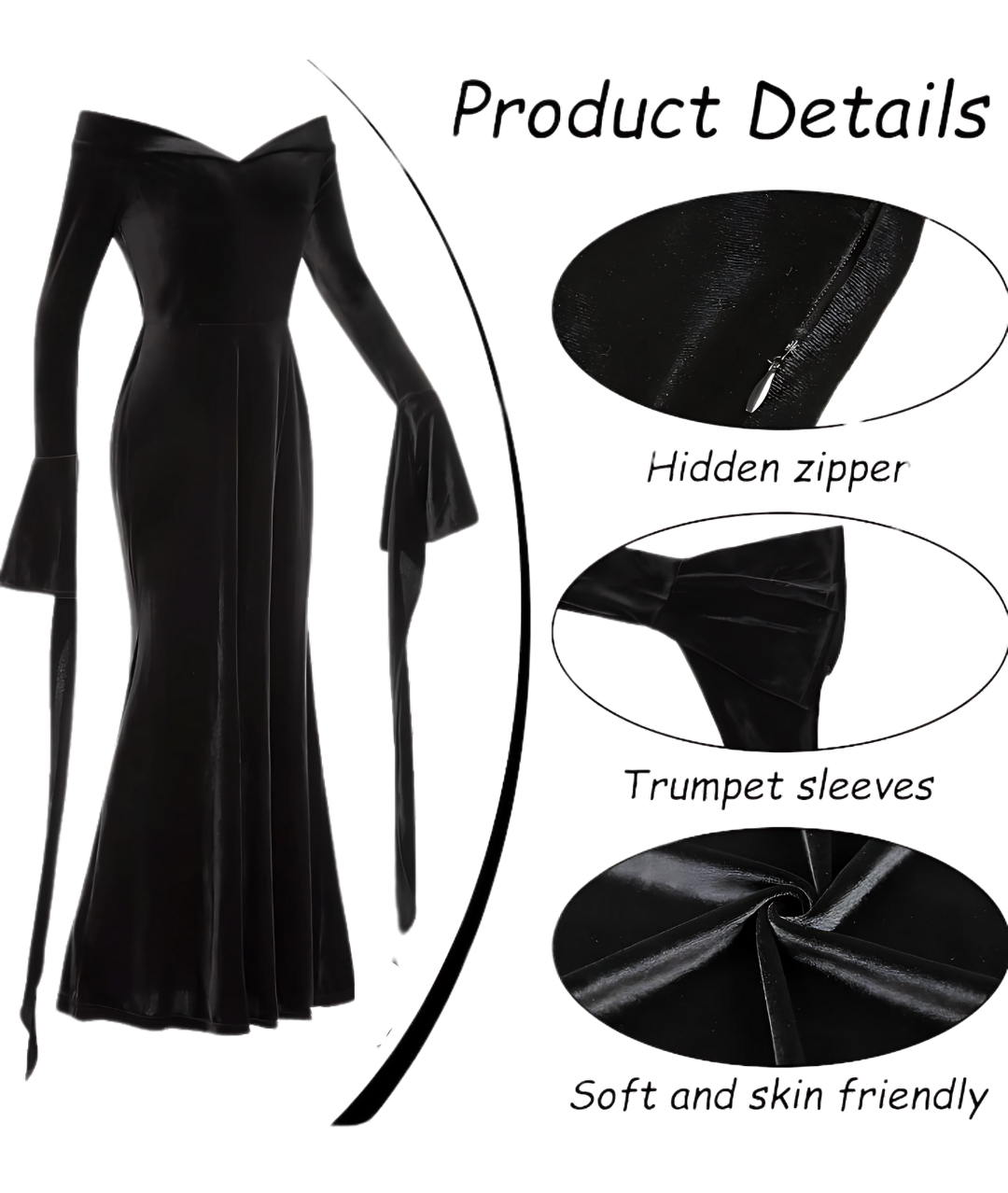 Women's Adult Morticia Addams Costume Dress3