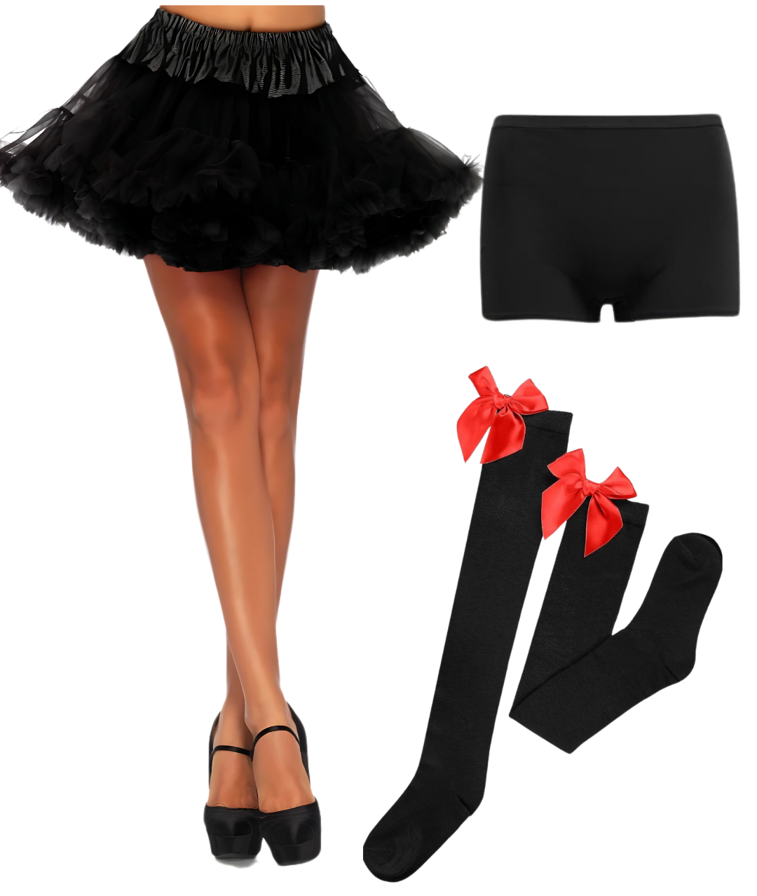 lady`s Tulle Skirt, Long Socks with Bows and tight Shorts black-set in Jordan