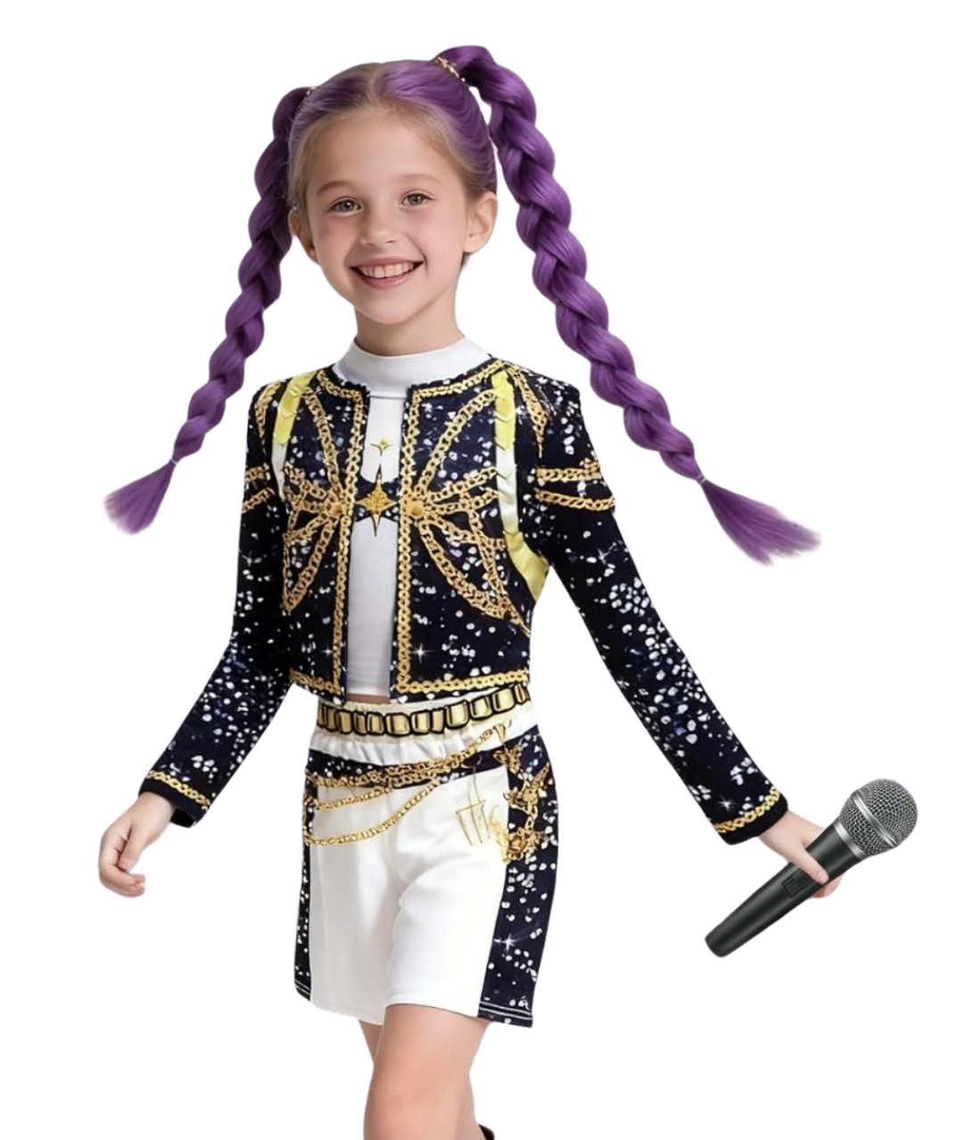 Kpop Demon Hunters Merch Girls Rumi Costume Kids Huntrix White Golden Coat Top Shorts K pop Demon Hunters Outfit Set K-pop Party Outfits