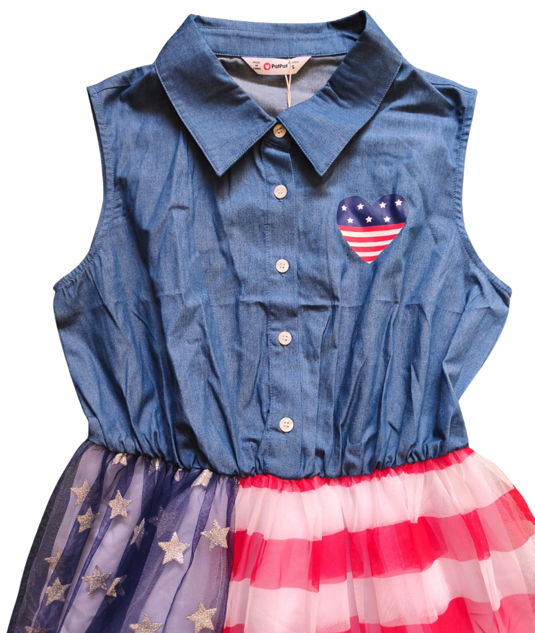 Lady's dress with an American flag colors