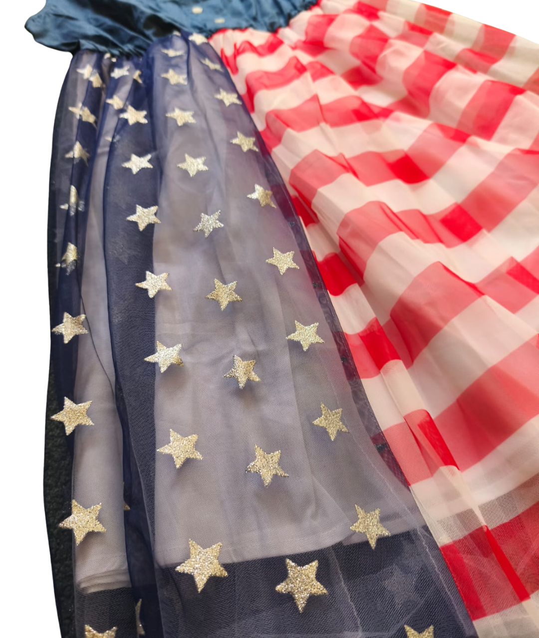 Lady's dress with an American flag colors