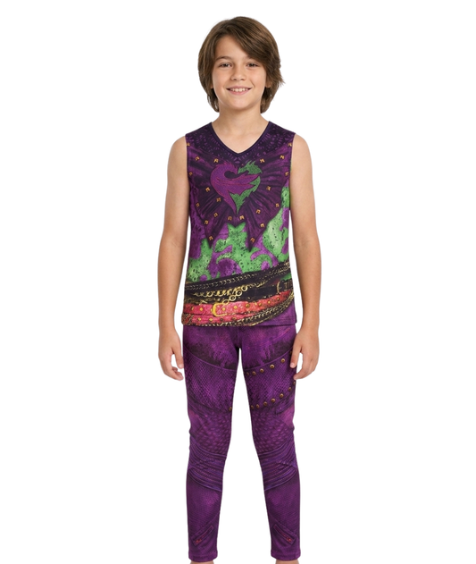 Boys Disney Descendants Mal Costume Purple Leggings and Top