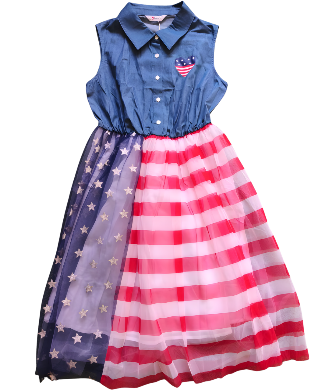 Lady's dress with an American flag colors