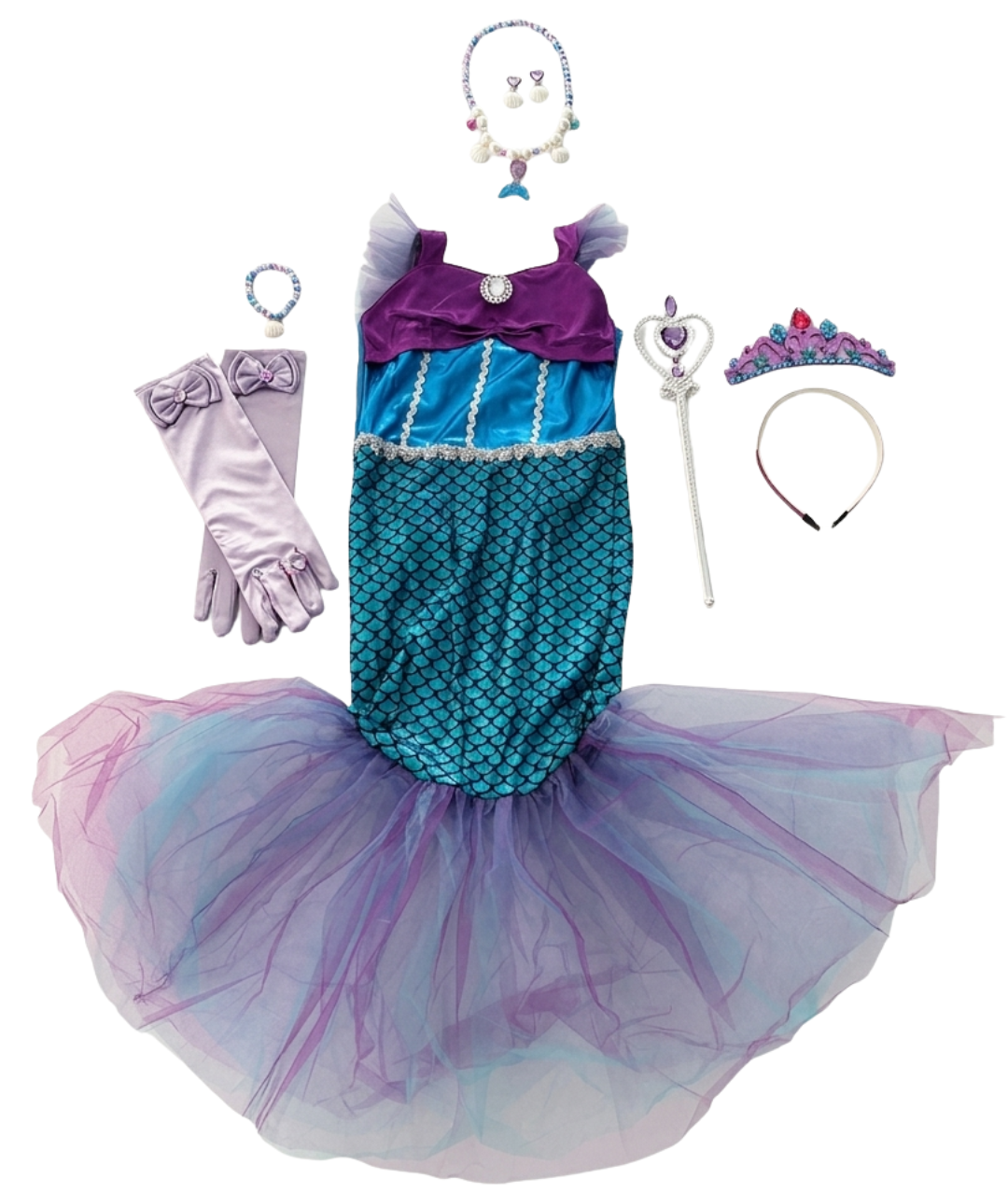 Little Mermaid Costume with accessories for Girls Princess Ariel Fancy Dress Cosplay