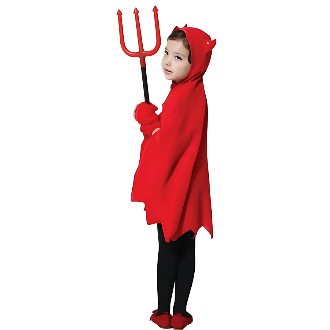 Boy Girl Horn Devil Cloak Cape Halloween Prop Fancy Costume